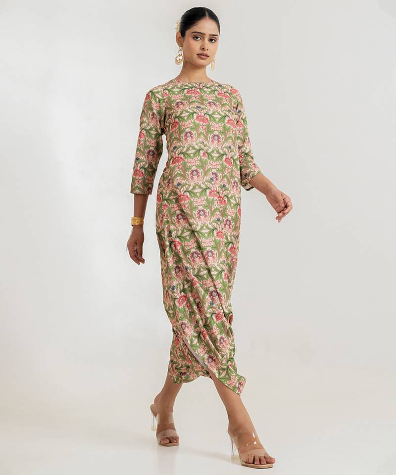 Regal Green printed cotton rayon jumpsuit