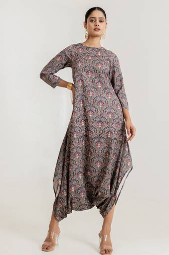  Grey printed cotton rayon jumpsuit