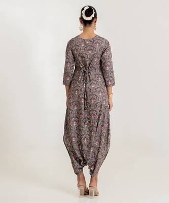 slate grey color floral printed cotton rayon jumpsuit 2