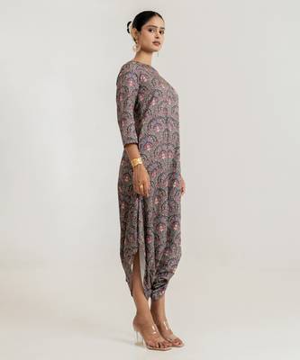 slate grey color floral printed cotton rayon jumpsuit 3