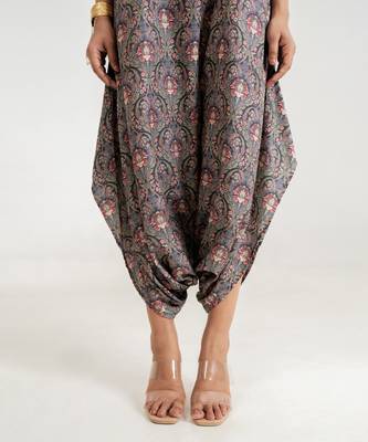 slate grey color floral printed cotton rayon jumpsuit 4