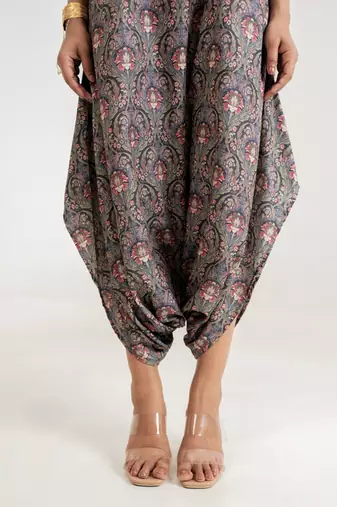 slate grey color floral printed cotton rayon jumpsuit