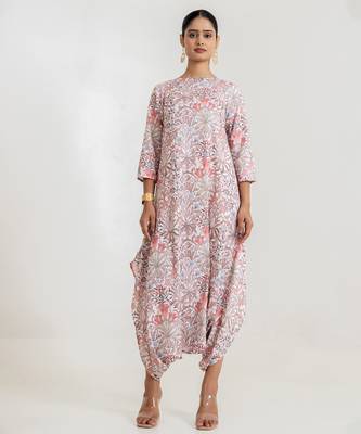 dusty rose printed cotton rayon jumpsuit 1