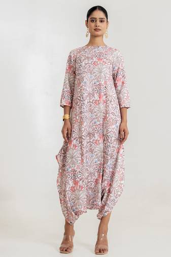 White garden  printed cotton rayon jumpsuit
