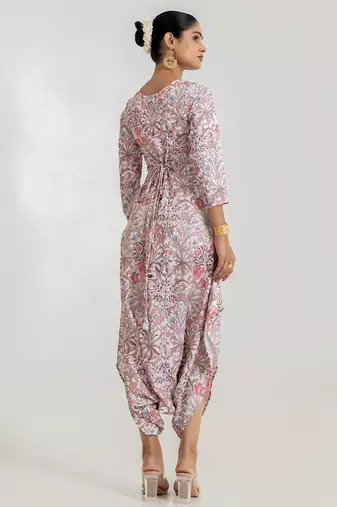 dusty rose printed cotton rayon jumpsuit