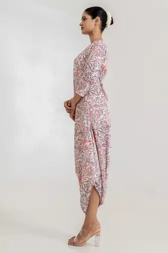 dusty rose printed cotton rayon jumpsuit
