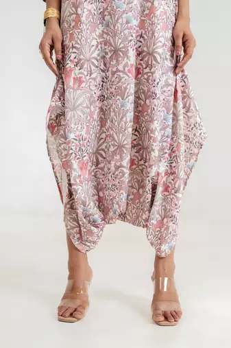 dusty rose printed cotton rayon jumpsuit