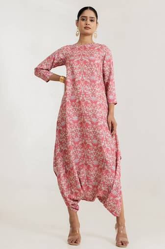 Pink printed cotton rayon jumpsuit