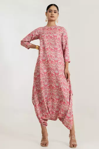 Pink printed cotton rayon jumpsuit