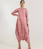 Pink printed cotton rayon jumpsuit