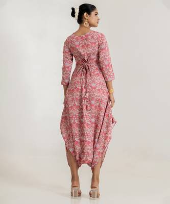pink cotton rayon jumpsuit with floral print 2