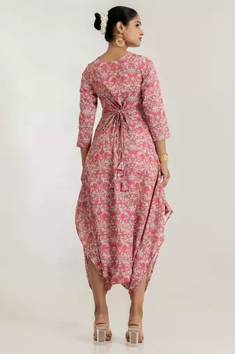 pink cotton rayon jumpsuit with floral print