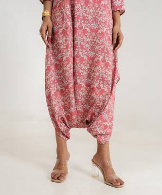 pink cotton rayon jumpsuit with floral print 4