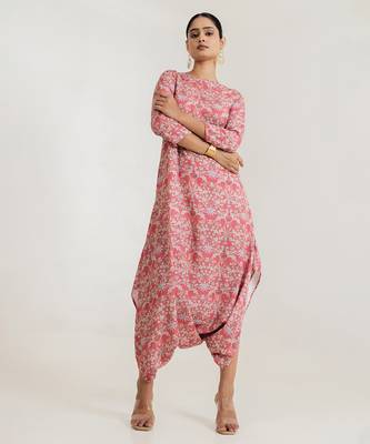 pink cotton rayon jumpsuit with floral print 5