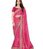 pink vichitra silk saree with bandhani print