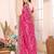 Pink bandhani printed vichitra silk saree with embroidered border
