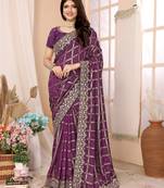 wine vichitra silk saree with bandhani print