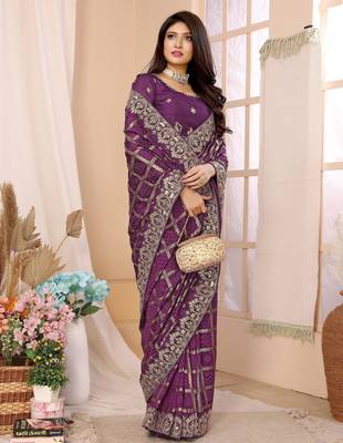 wine vichitra silk saree with bandhani print 2