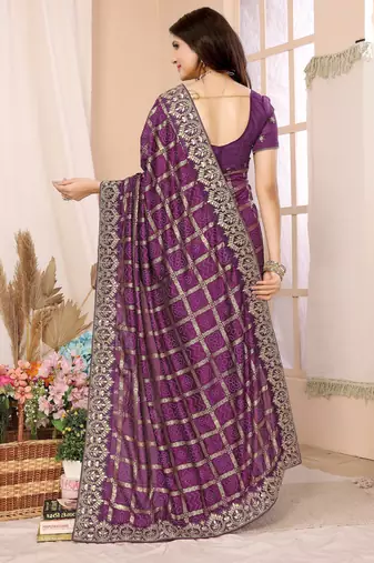 wine vichitra silk saree with bandhani print