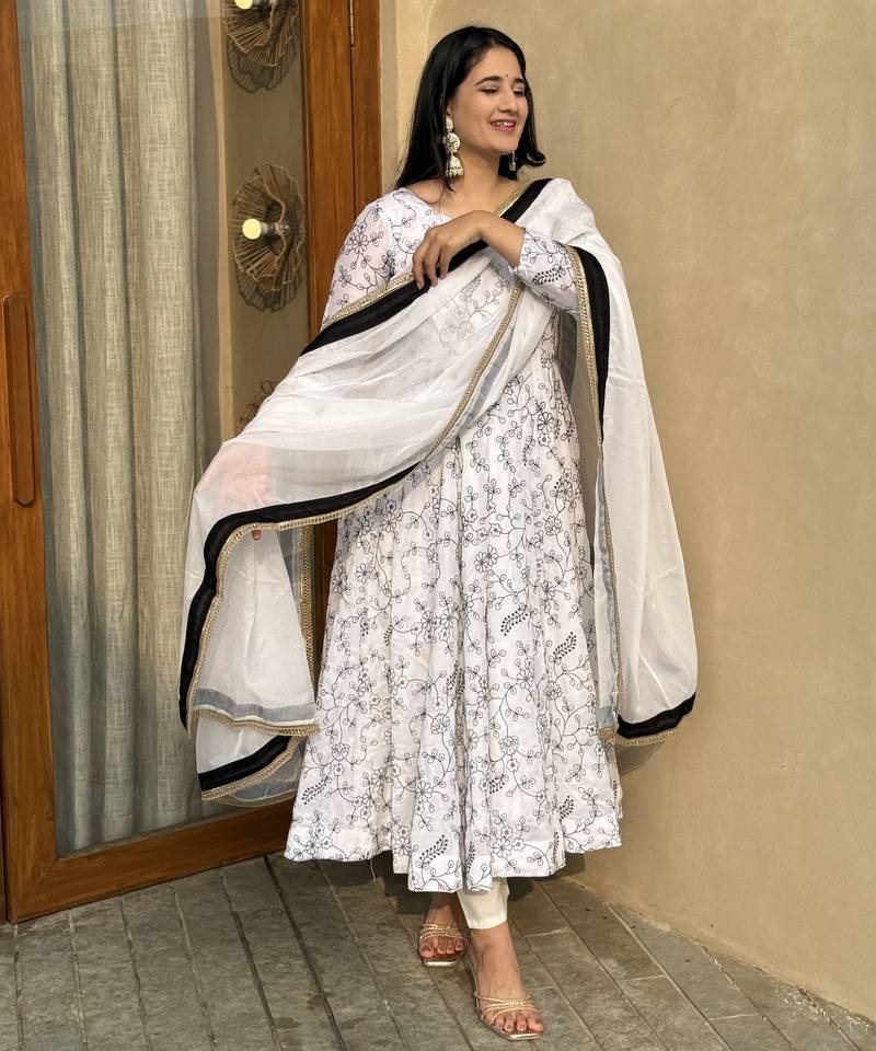 White vichitra  silk  party wear embroidery salwar  suit set