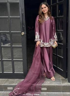 Wine embroidery crep silk full stitched farshi salwar 1