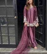Wine embroidery crep silk full stitched farshi salwar