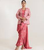 Dusty rose swiss satin saree with jacket