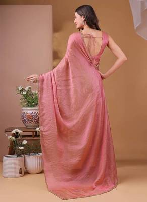 pink chiffon saree with satin blend lace work 2
