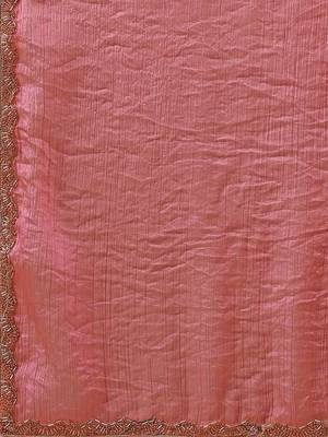 pink chiffon saree with satin blend lace work 4