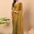 gold satin blend saree with embroidered lace border