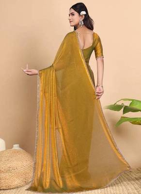 gold satin blend saree with embroidered lace border 3