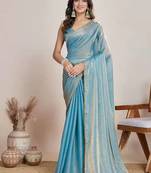 blue chiffon blend saree with designer lace border work