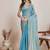 blue chiffon blend saree with designer lace border work