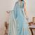 blue chiffon blend saree with designer lace border work