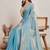 blue chiffon blend saree with designer lace border work