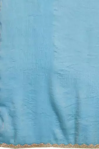 blue chiffon blend saree with designer lace border work