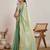 green satin chiffon saree with embroidered border