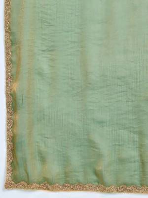 green satin chiffon saree with embroidered border 5