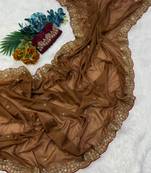 Coffee Color  Embroidery Work Georgette Saree