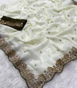 White Color  Embroidery Work Georgette Saree