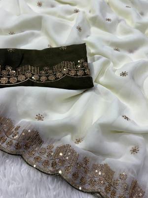 white georgette saree with embroidery sequin work 3