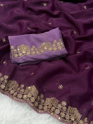  plum star georgette saree with fancy embroidery border 1