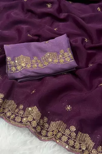 Plum Color  Embroidery Work Georgette Saree