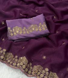  plum star georgette saree with fancy embroidery border