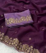 Plum Color  Embroidery Work Georgette Saree