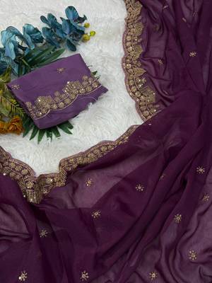  plum star georgette saree with fancy embroidery border 2