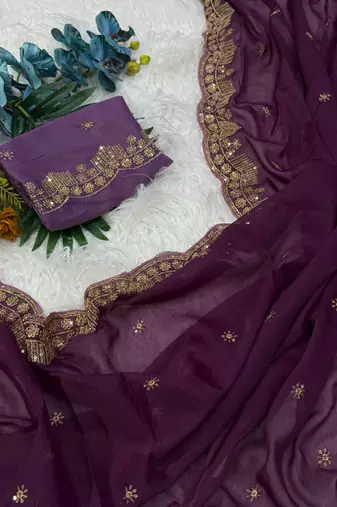  plum star georgette saree with fancy embroidery border