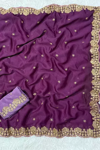  plum star georgette saree with fancy embroidery border