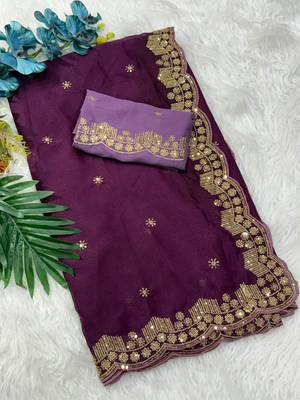  plum star georgette saree with fancy embroidery border 4