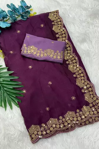  plum star georgette saree with fancy embroidery border